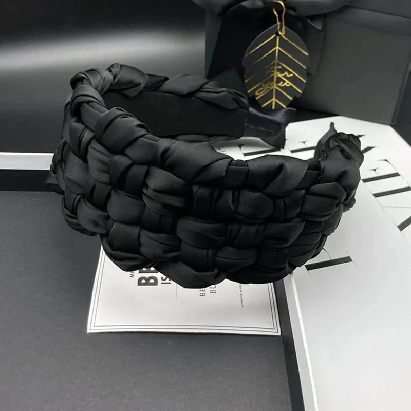 4.5CM Stunning Wide Women Headpiece Satin Cloth Braided Headbands