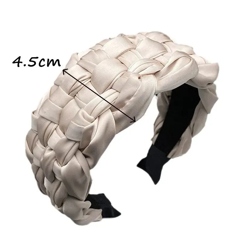 4.5CM Stunning Wide Women Headpiece Satin Cloth Braided Headbands