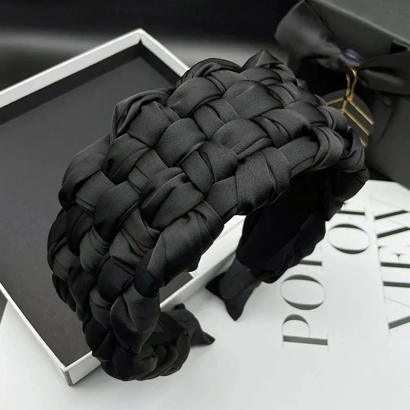 4.5CM Stunning Wide Women Headpiece Satin Cloth Braided Headbands