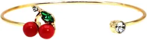 ABJFJE Adjustable Red Cherry Bangle Bracelets Gold Plated Open Crystal Rhinestone Cuff Wrap Stackable Bracelet Fashion Jewelry for Women Gift