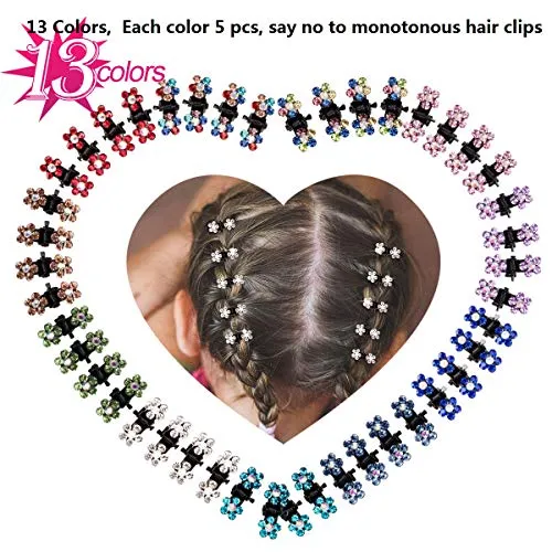 ANBALA Hair Claw Clips, 65pcs Mini Hair Clips No-Slip Grip Jaw Clips Glitter Teeth Clips Rhinestone Hair Clips Metal Clamps Mix Colored Flower Hair Accessories for Women Girls