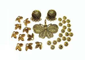 Antique Golden Pendant, Charms, Studs & Beads Combo