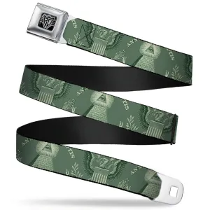 BD Wings Logo CLOSE-UP Full Color Black Silver Seatbelt Belt - One Dollar Bill Pyramid/Bald Eagle Webbing