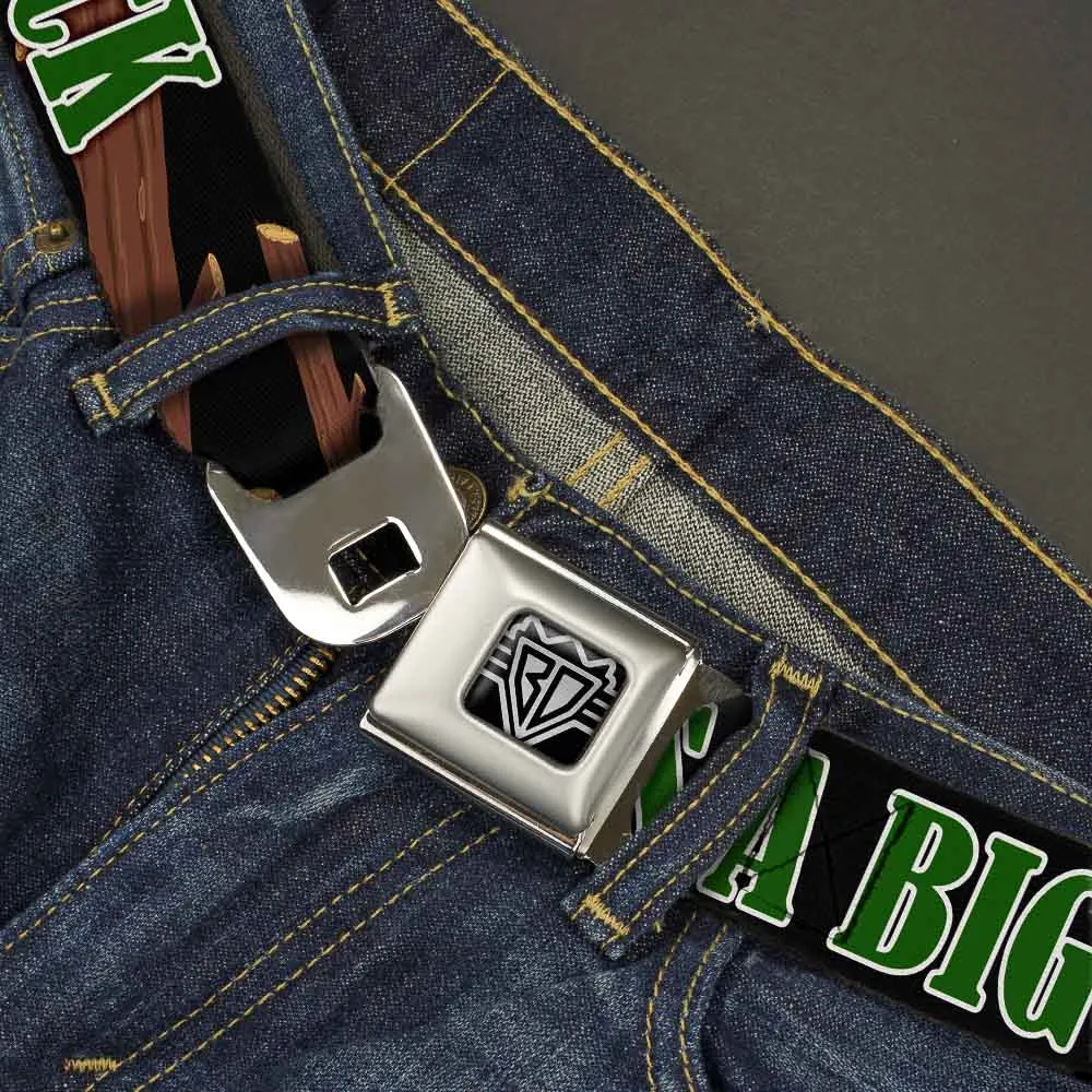 BD Wings Logo CLOSE-UP Full Color Black Silver Seatbelt Belt - ONE OF US LIKES BIG STICKS/Sticks Black/Brown/Green Webbing