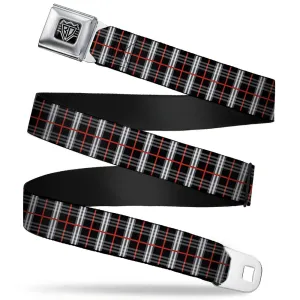 BD Wings Logo CLOSE-UP Full Color Black Silver Seatbelt Belt - Plaid Black/Red Webbing