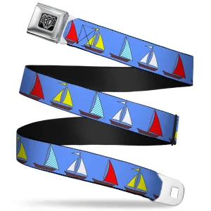 BD Wings Logo CLOSE-UP Full Color Black Silver Seatbelt Belt - Sailboats Blue Webbing