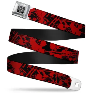 BD Wings Logo CLOSE-UP Full Color Black Silver Seatbelt Belt - Splatter Black/Red Webbing