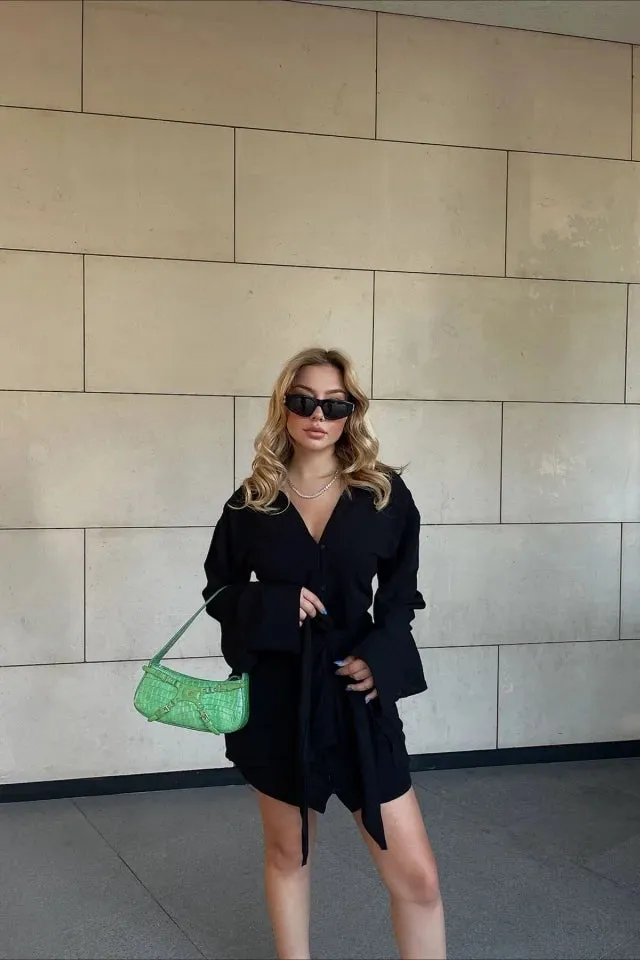 Black Shirt Collar Dress