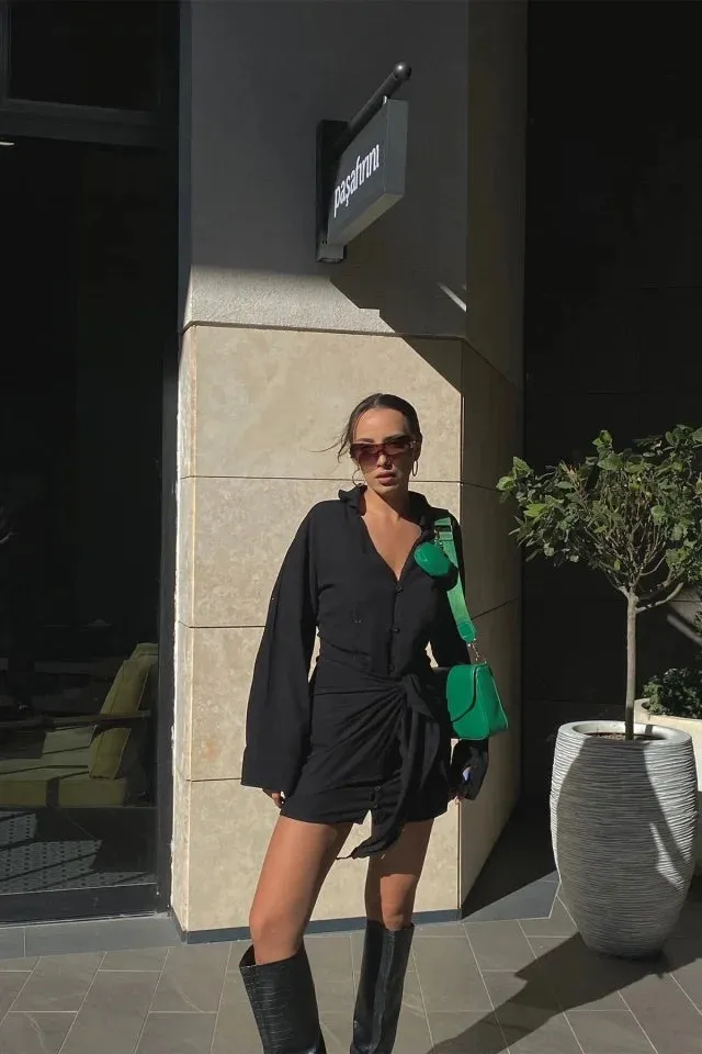 Black Shirt Collar Dress