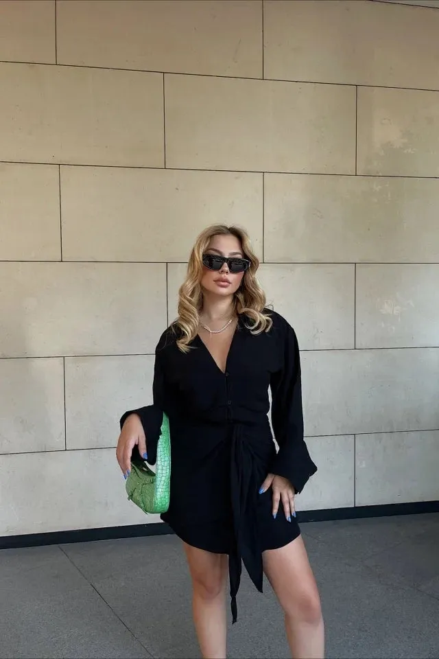 Black Shirt Collar Dress