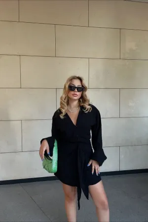Black Shirt Collar Dress