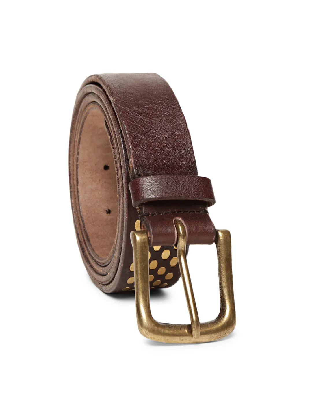 Brown Genuine Leather Belt With Golden Catcher Rivet Design By Art N Vintage