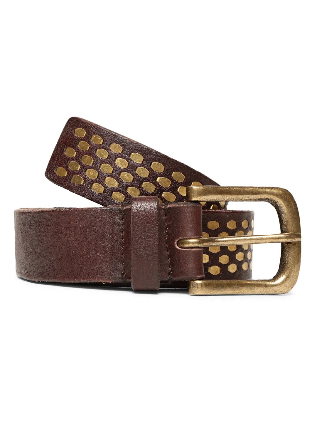 Brown Genuine Leather Belt With Golden Catcher Rivet Design By Art N Vintage