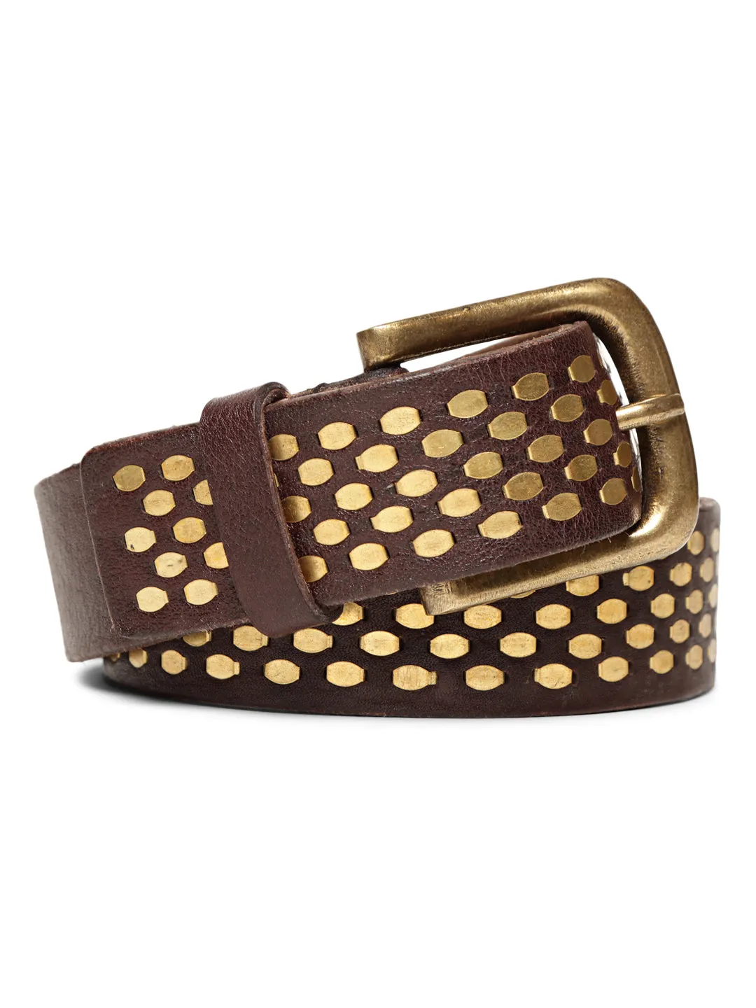 Brown Genuine Leather Belt With Golden Catcher Rivet Design By Art N Vintage