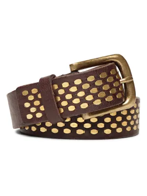Brown Genuine Leather Belt With Golden Catcher Rivet Design By Art N Vintage