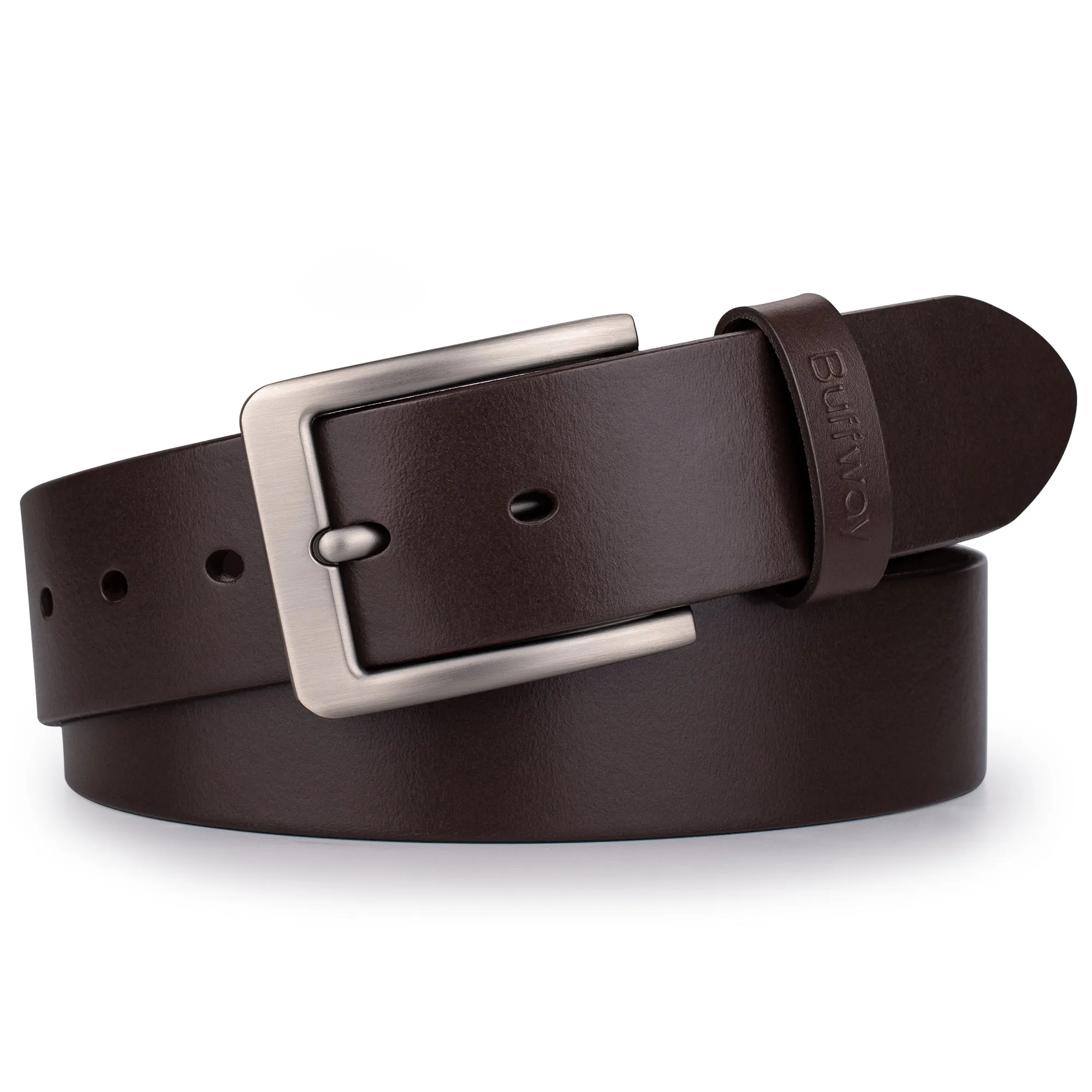 Buffway Leather Belt for Men - Durable Full Grain Men's Belt 1.5", Versatile for Daily Use, with Gift Box