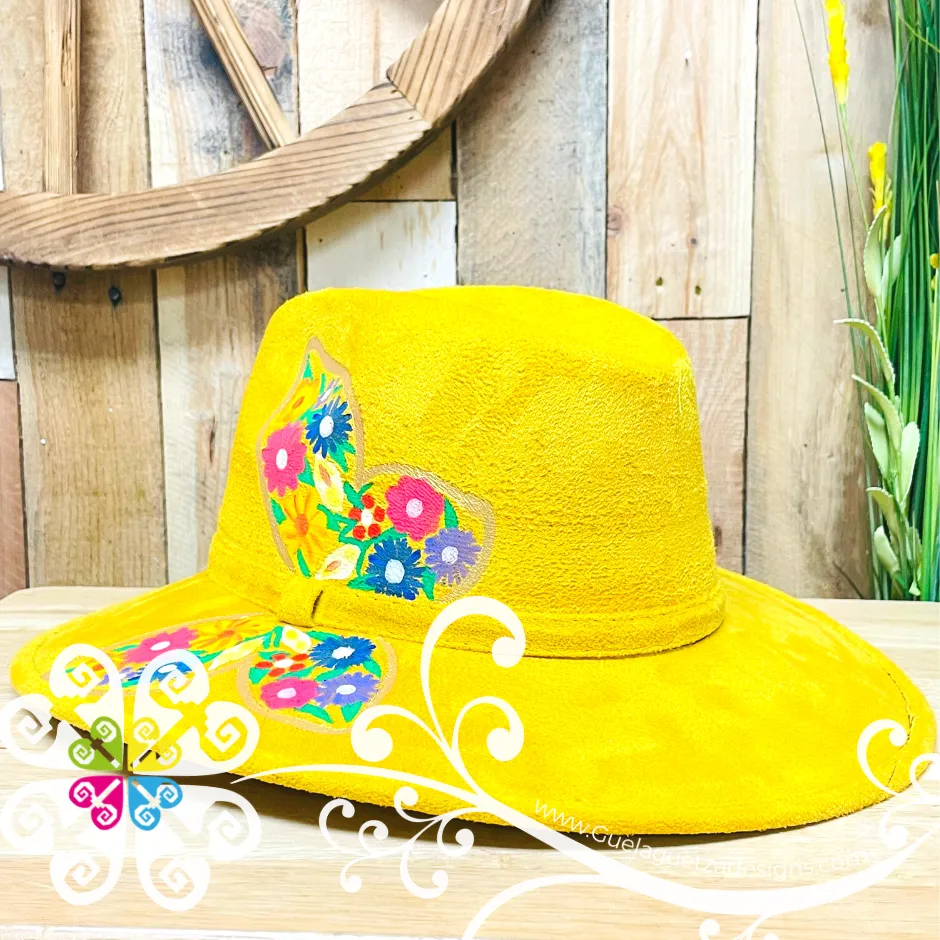 Canary Yellow Sencillo Velvet Hat - Hand Painted Fall Hat