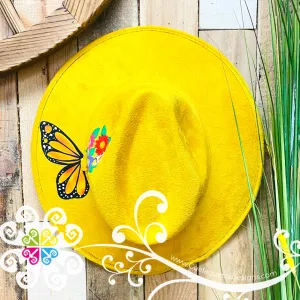 Canary Yellow Sencillo Velvet Hat - Hand Painted Fall Hat