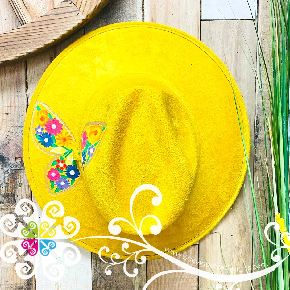 Canary Yellow Sencillo Velvet Hat - Hand Painted Fall Hat