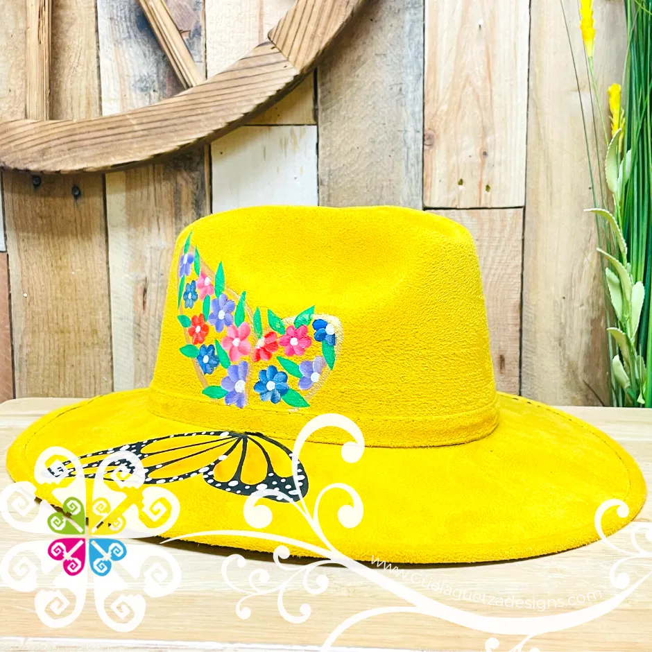 Canary Yellow Sencillo Velvet Hat - Hand Painted Fall Hat