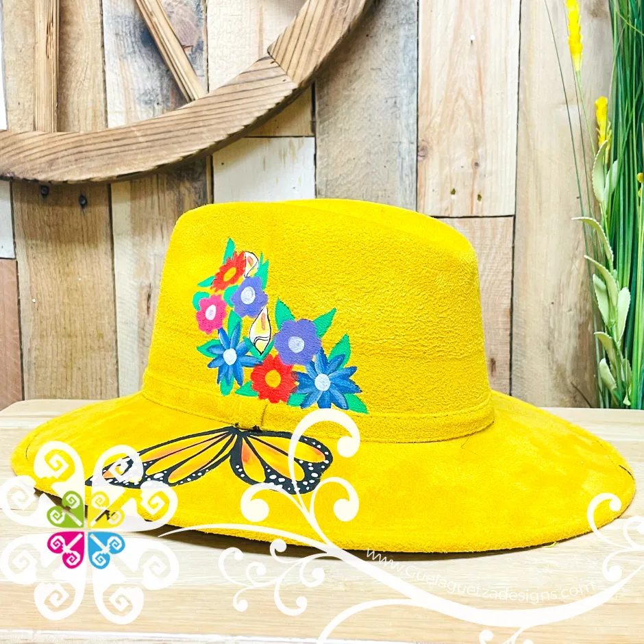 Canary Yellow Sencillo Velvet Hat - Hand Painted Fall Hat