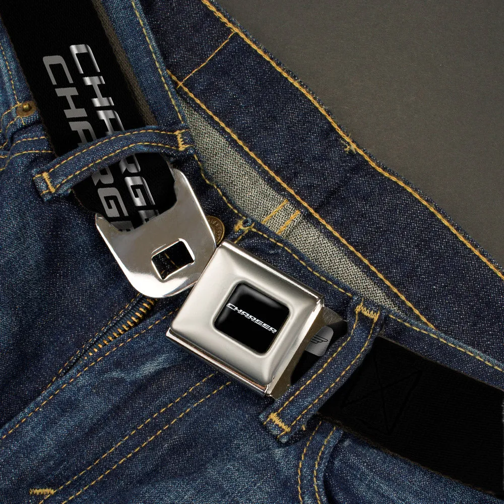 CHARGER Text Seatbelt Belt - CHARGER Double Repeat Black/Gray Webbing