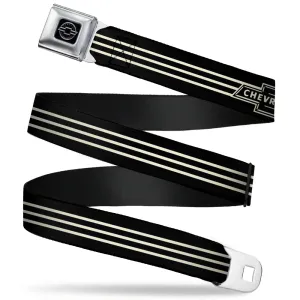 Chevy Seatbelt Belt - Vintage CHEVROLET Bowtie 3-Stripe Black/Ivory (1934 logo) Webbing
