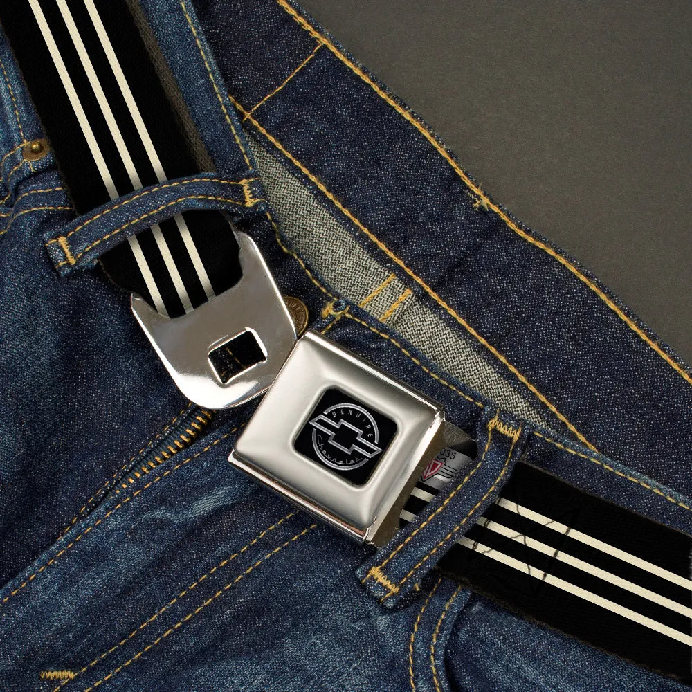 Chevy Seatbelt Belt - Vintage CHEVROLET Bowtie 3-Stripe Black/Ivory (1934 logo) Webbing