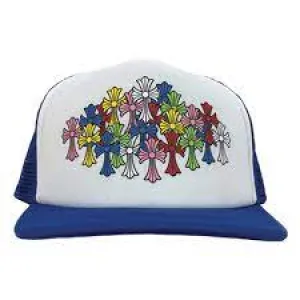 Chrome Hearts "Multi Color Crosses" Trucker Hat Blue