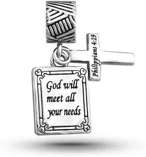 Cross Holy Bible Quote Double Dangle Charm fits Pandora Charms Bracelets for Women Engraved Bible Words Dangle Charm Jewelry