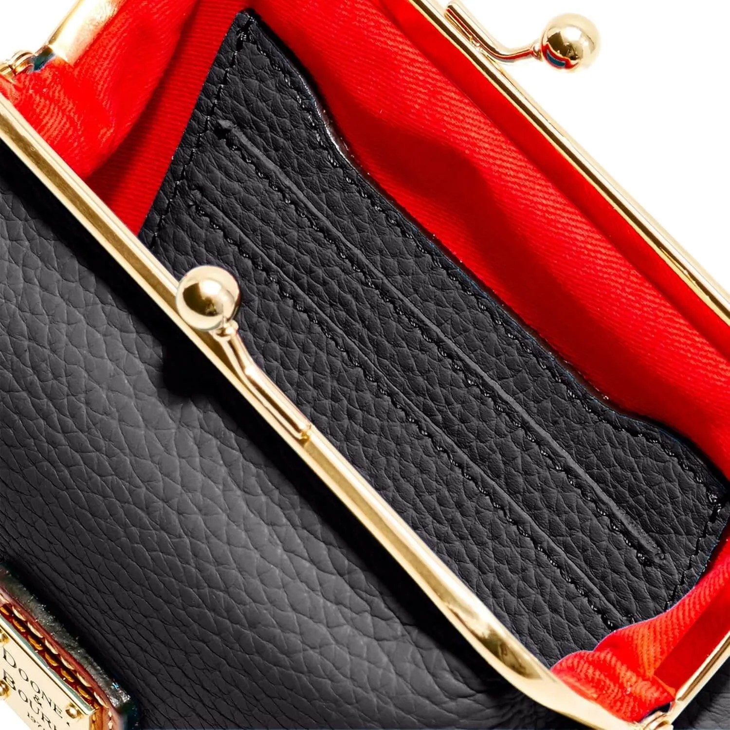 Dooney & Bourke Pebble Grain Large Framed Wallet, Black/Red/Gold