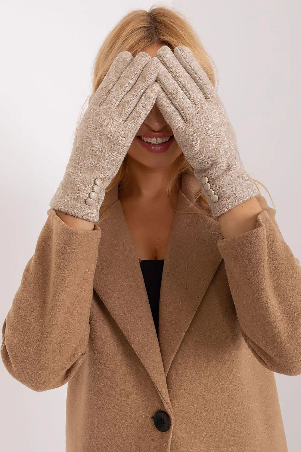 Elegant Floral Accented Touchscreen Gloves with Modern Geometric Design for Women