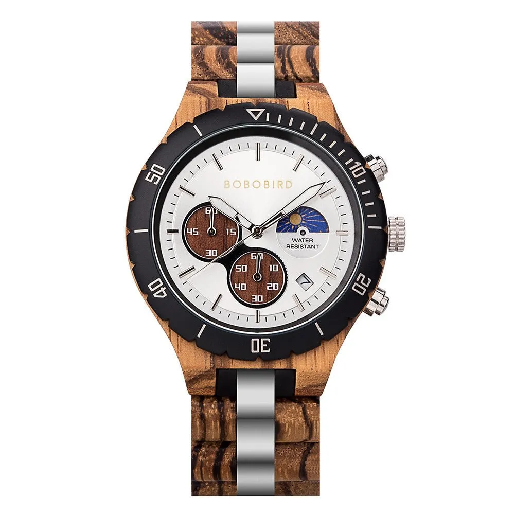 Engraved Multi-Function Quartz Wooden Watch For Men