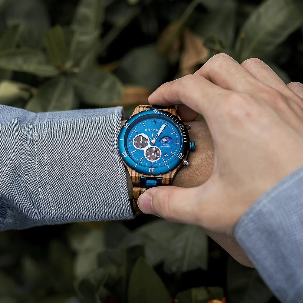 Engraved Multi-Function Quartz Wooden Watch For Men