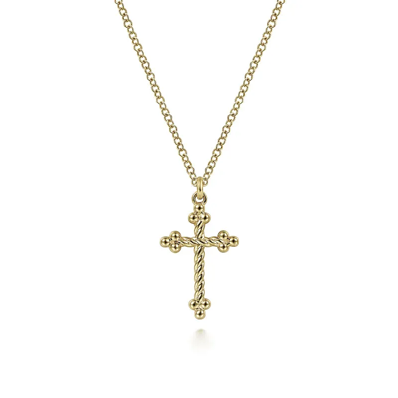 Gabriel & Co | 14K Yellow Gold Bujukan Twisted Rope Cross Pendant Necklace