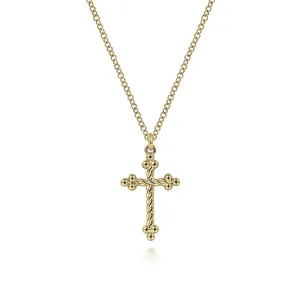 Gabriel & Co | 14K Yellow Gold Bujukan Twisted Rope Cross Pendant Necklace
