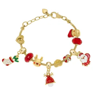 Gold Plated Crystal & Red Christmas Charm Bracelet