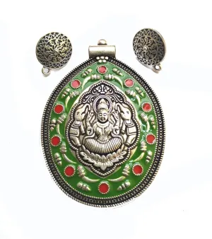 Green Red Goddess Designer Pendant with Studs