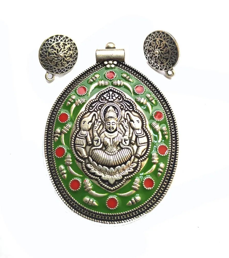 Green Red Goddess Designer Pendant with Studs