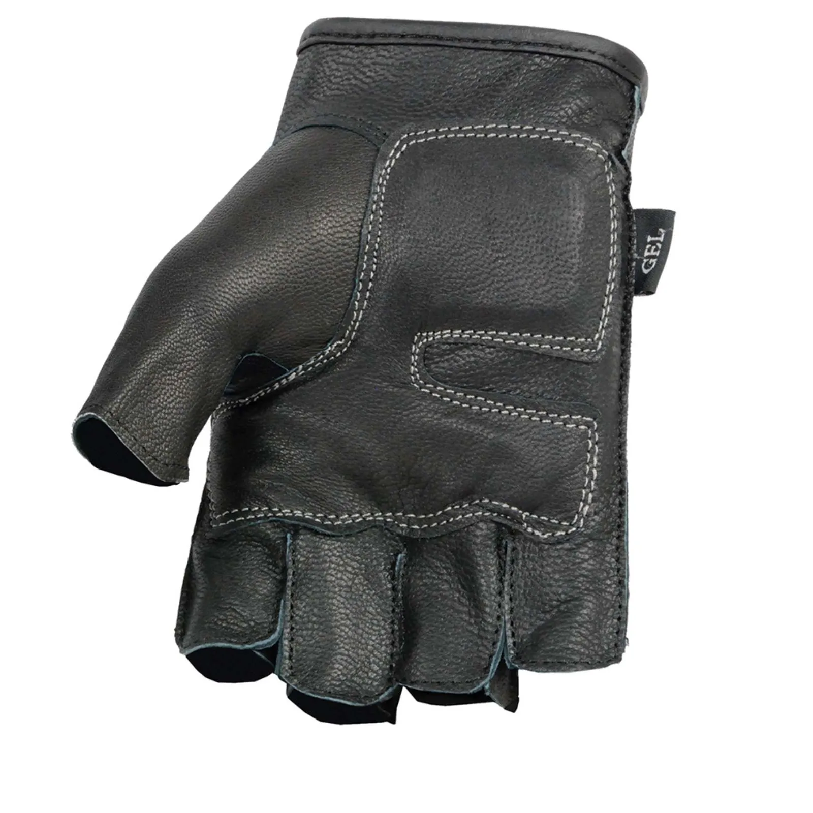 Grey Flame SH198 Men's Black Leather Gel Padded Palm Fingerless Motorcycle Hand Gloves W/ Grey Flame Embroidered