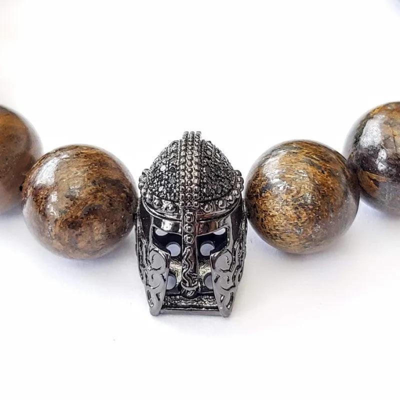 Helmet and Natural Bronzite Stone Beads Bracelet