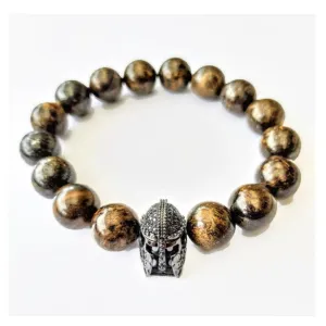 Helmet and Natural Bronzite Stone Beads Bracelet