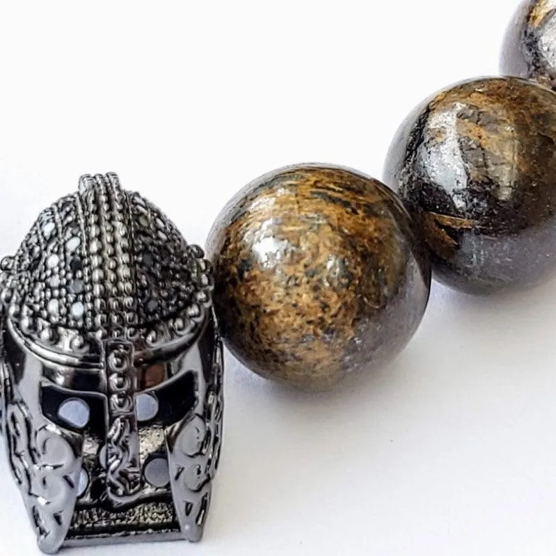Helmet and Natural Bronzite Stone Beads Bracelet