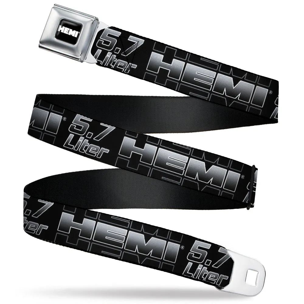 HEMI Bold Full Color Black/White Seatbelt Belt - HEMI 5.7 LITER Black/White/Silver-Fade Webbing