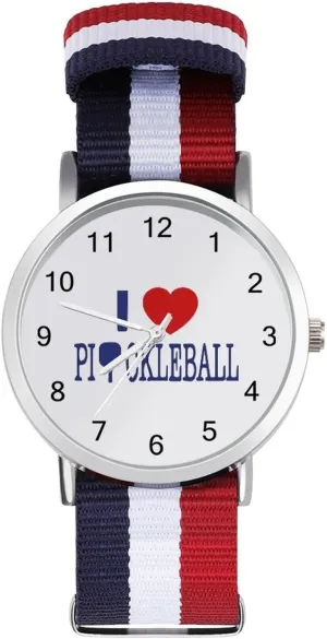 I Love Pickleball Lightweight Wrist Watch Adjustable Nylon Band Outdoor Sport Work Wrist Watch Easy to Read Time