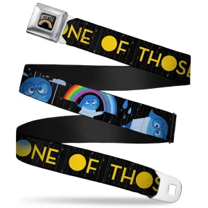 INSIDE OUT Rainbow Full Color Black White Multi Color Seatbelt Belt - Joy Poses/Rain ONE OF THOSE DAYS Black/Gray/Blues/Yellow Webbing