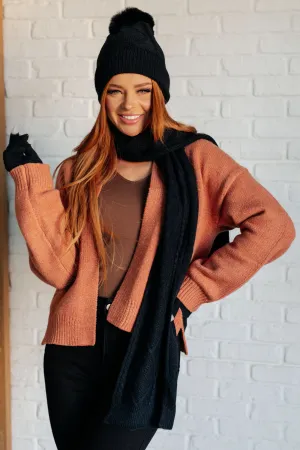 Jane Frost Beanie, Glove, and Scarf Set In Black - 12/4