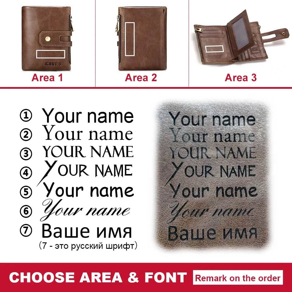 KAVIS Free Engraving Name Genuine Leather Wallet Men PORTFOLIO Gift Male Cudan Portomonee Perse Coin Purse Pocket Money Bag
