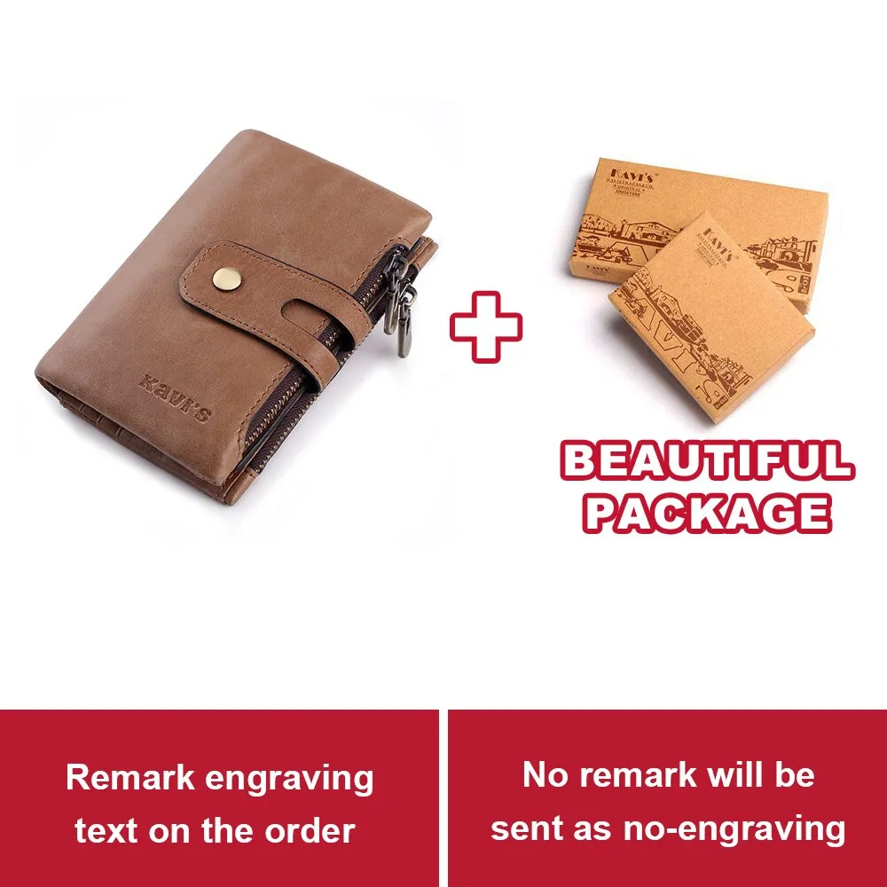 KAVIS Free Engraving Name Genuine Leather Wallet Men PORTFOLIO Gift Male Cudan Portomonee Perse Coin Purse Pocket Money Bag