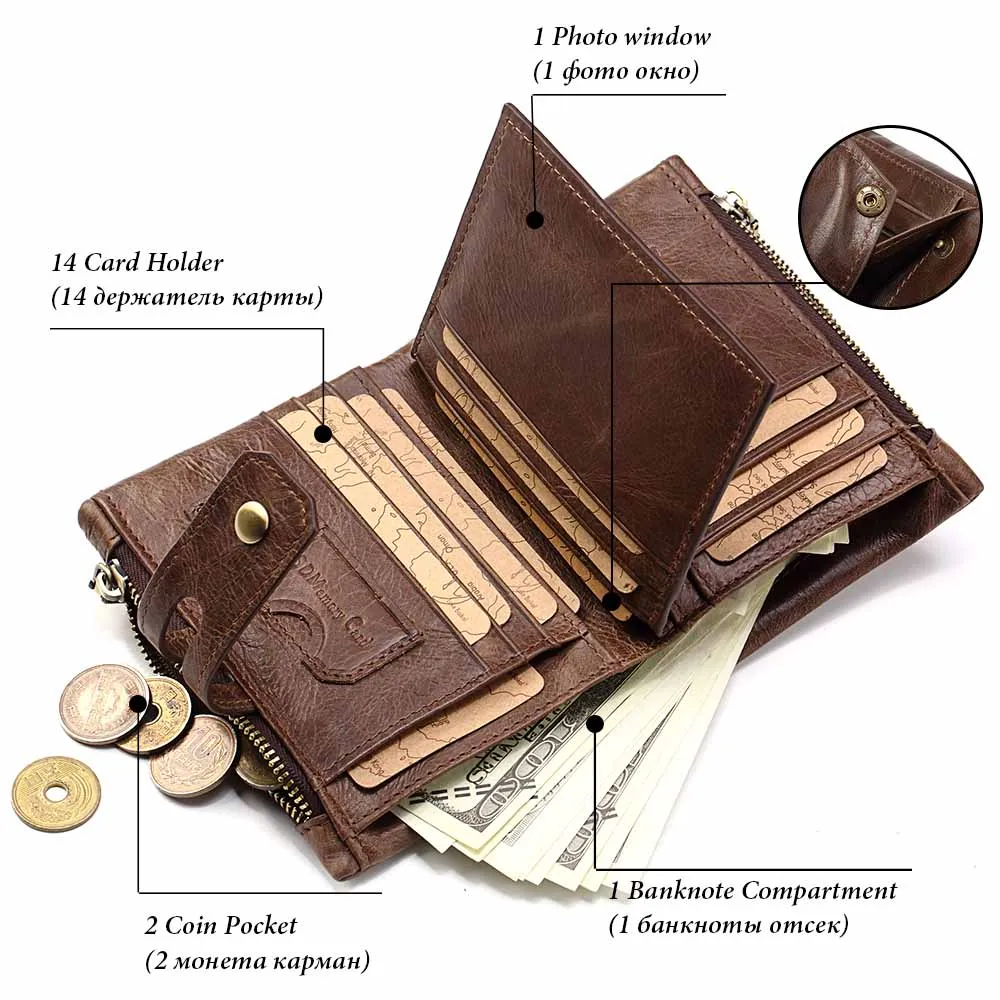 KAVIS Free Engraving Name Genuine Leather Wallet Men PORTFOLIO Gift Male Cudan Portomonee Perse Coin Purse Pocket Money Bag